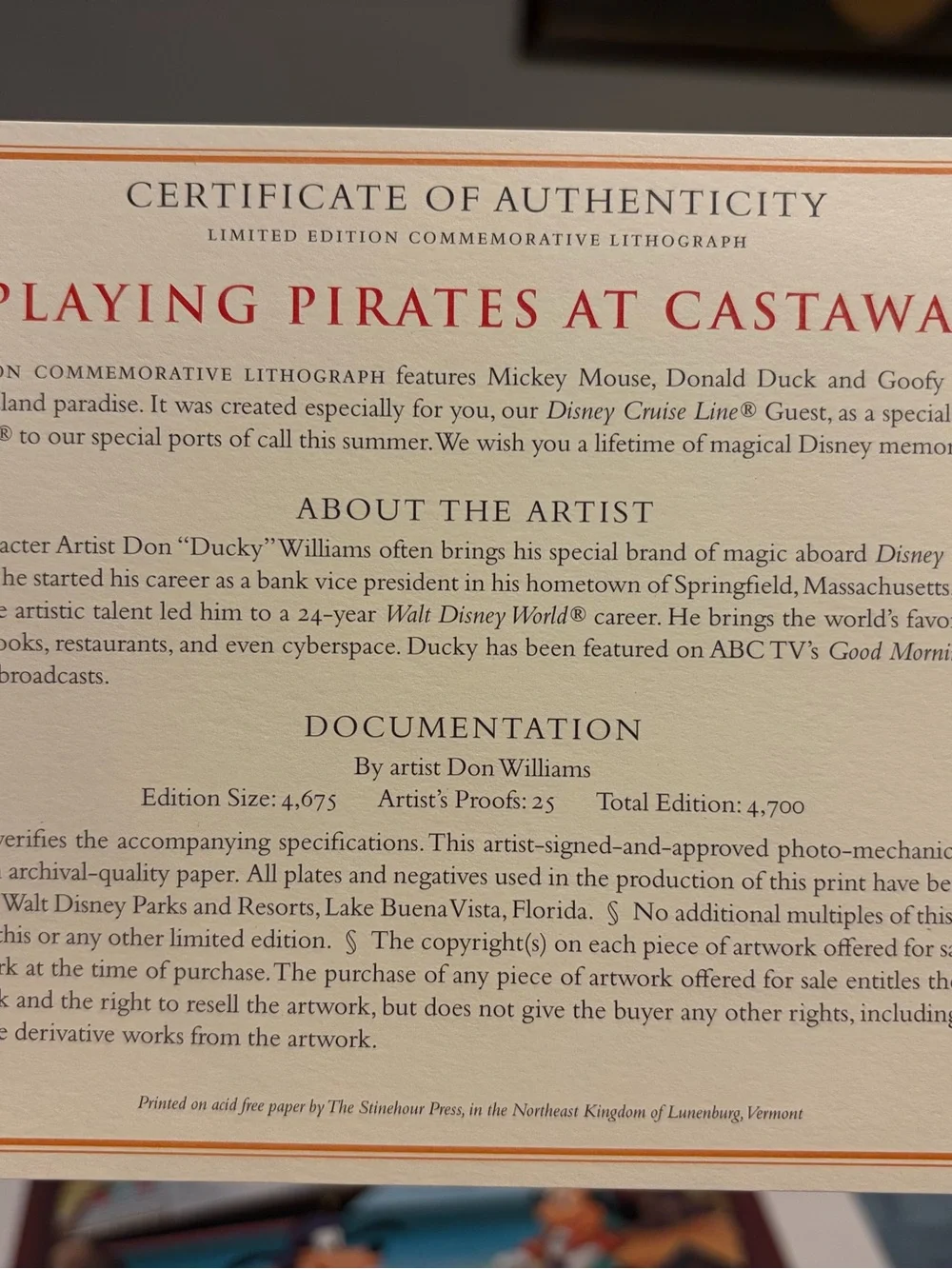 Disney Cruise Line Litho, “Playing Pirates” 2004, Mickey, Donald & Goofy